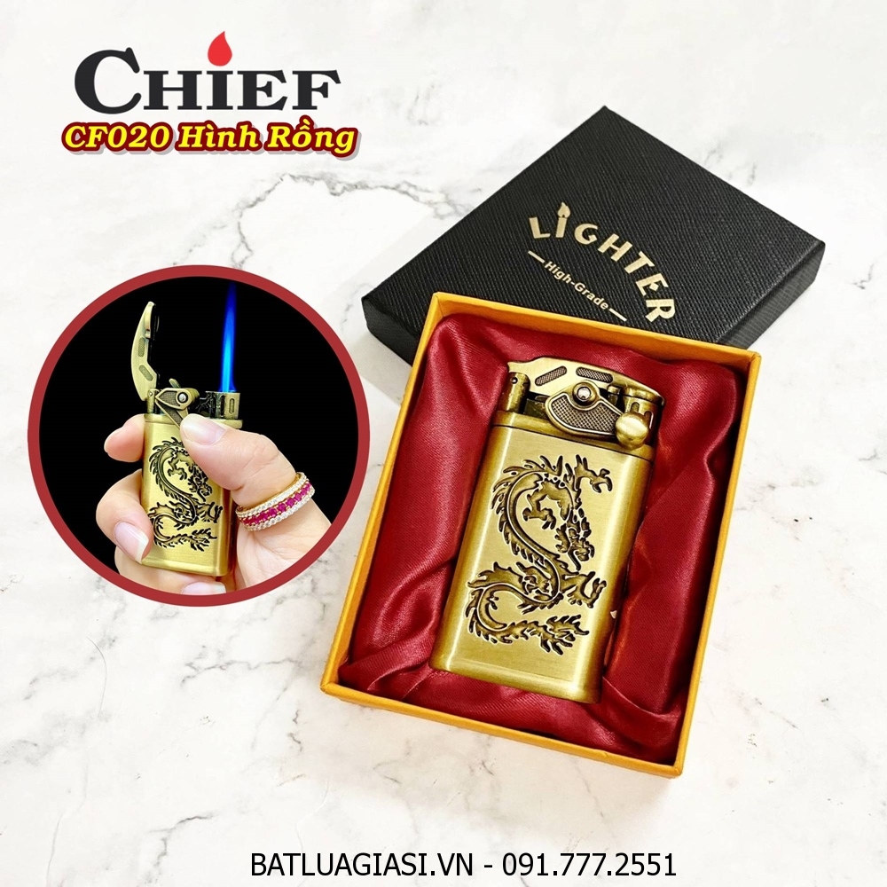 BẬT LỬA KHÈ CHIEF BÚNG TAY ĐÁNH LỬA HÌNH RỒNG CF020 (CÓ HỘP) - (XÀI GAS)