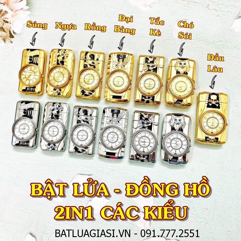 BẬT LỬA KHÈ - ĐỒNG HỒ 2IN1 CÁC KIỂU - CÓ ĐÈN LED - (XÀI GAS)