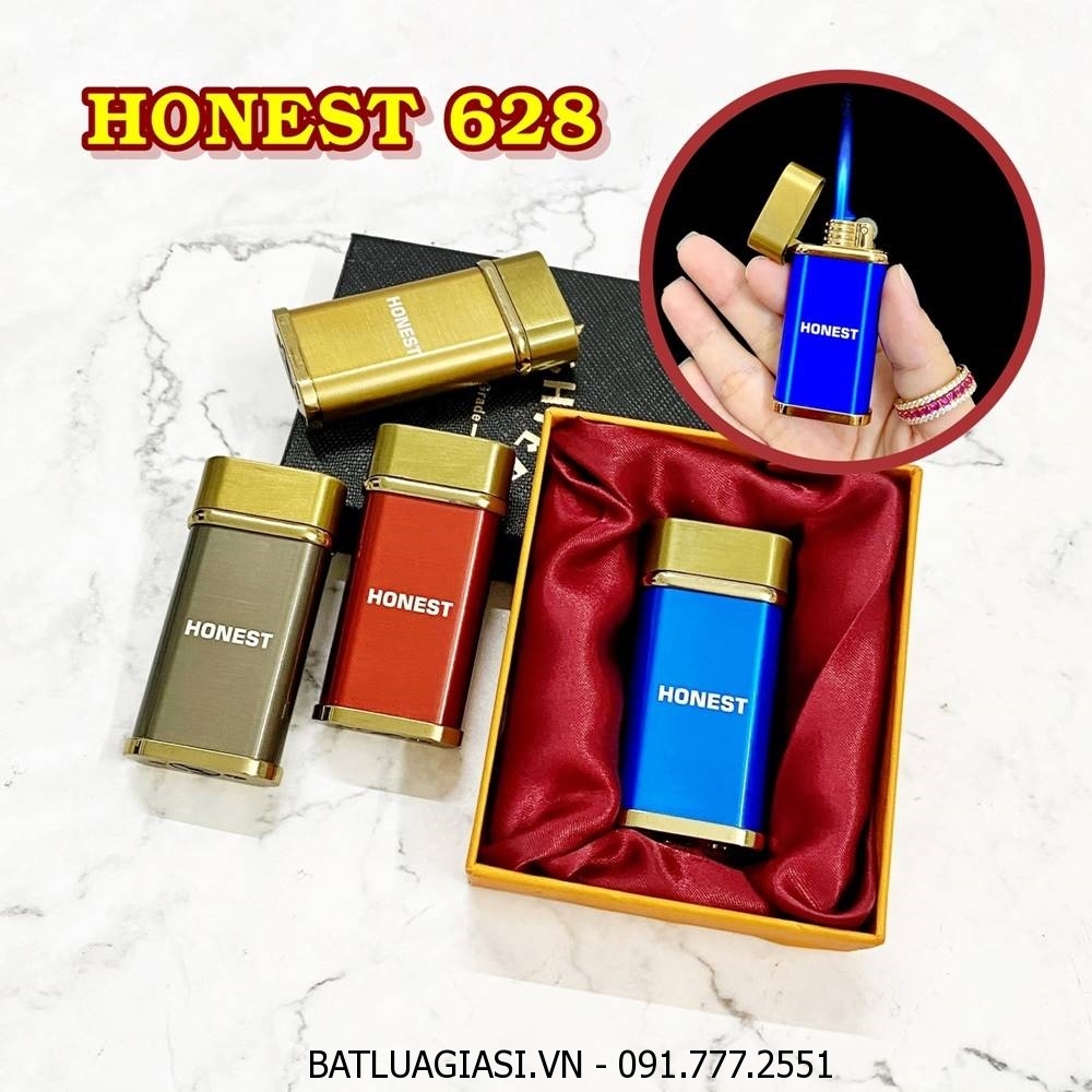 BẬT LỬA KHÈ HONEST 628 NHIỀU MÀU - GAS ĐÁ RÃNH TAY (CÓ HỘP) - (XÀI GAS)