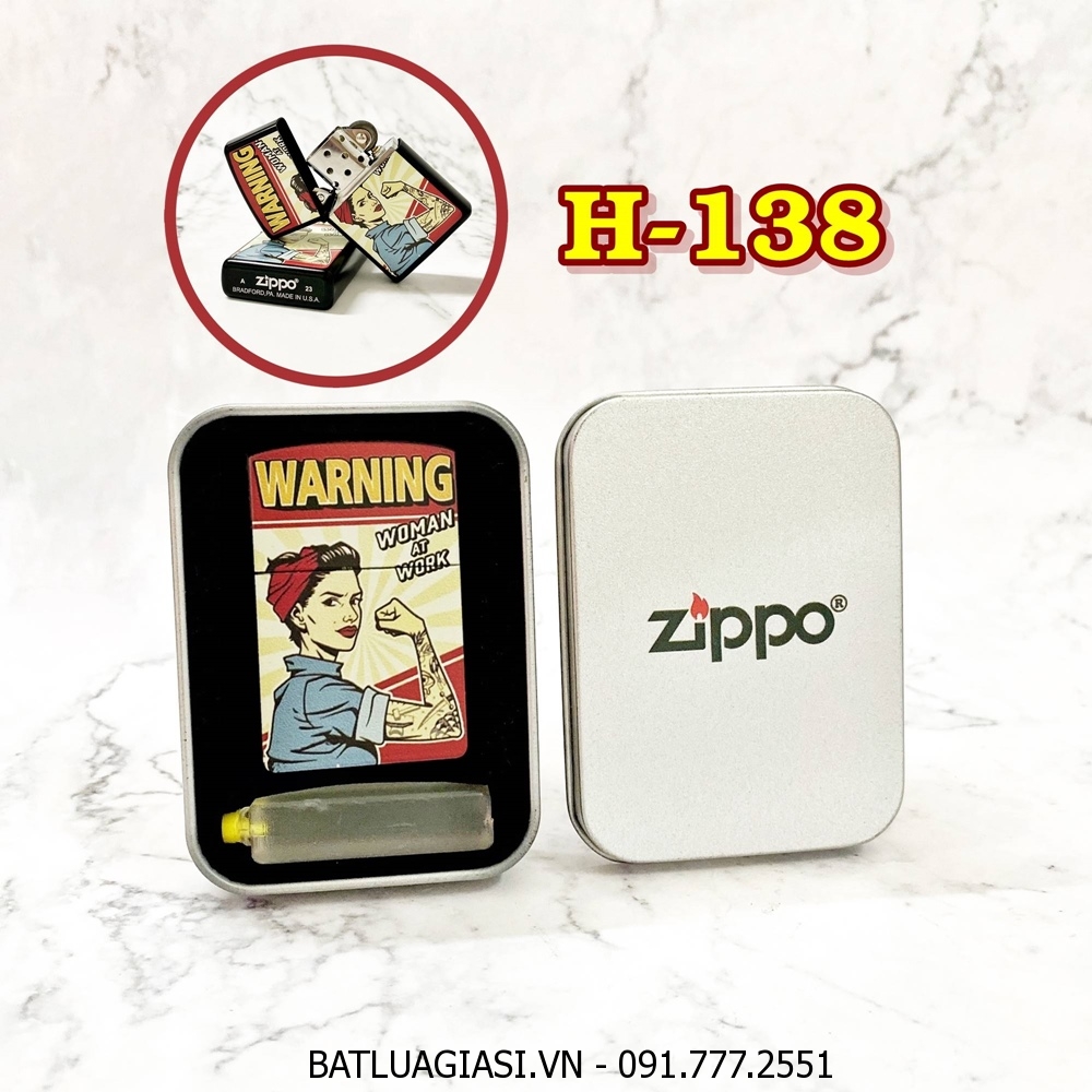 BẬT LỬA ZIPPO SƠN TĨNH ĐIỆN 2 MẶT KIỂU VINTAGE (CÓ MỘC ĐÁY) - (HỘP THIẾC KÈM XĂNG) H-138