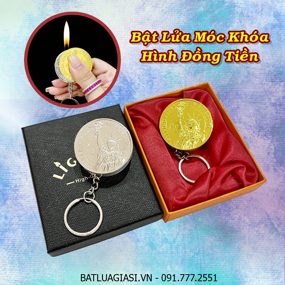 BẬT LỬA MÓC KHÓA HÌNH ĐỒNG TIỀN (KIM LOẠI) (CÓ HỘP) - (XÀI GAS)