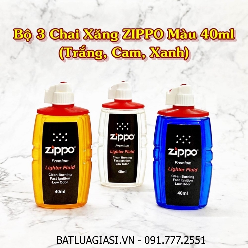 BỘ 3 CHAI XĂNG ZIPPO MÀU 40ML (VÒI GẬP)