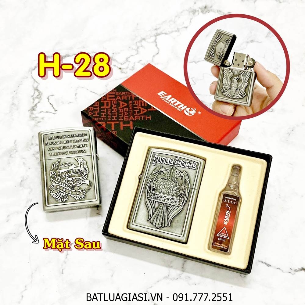 BÂT LỬA ZIPPO AMERICAN 2 MẶT HÌNH NỔI (CÓ HỘP VÀ XĂNG) H-28