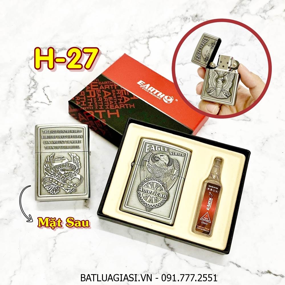 BÂT LỬA ZIPPO AMERICAN 2 MẶT HÌNH NỔI (CÓ HỘP VÀ XĂNG) H-27