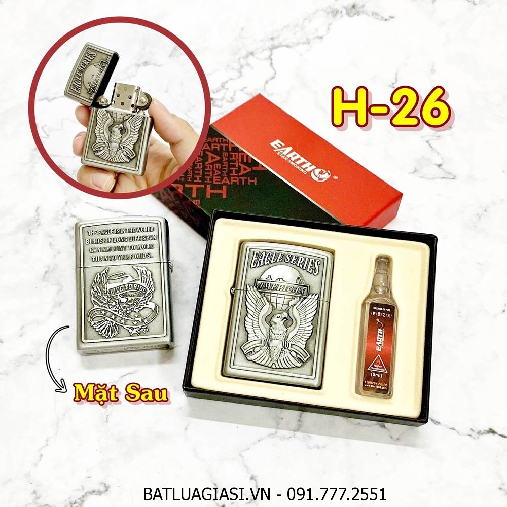 BÂT LỬA ZIPPO AMERICAN 2 MẶT HÌNH NỔI (CÓ HỘP VÀ XĂNG) H-26