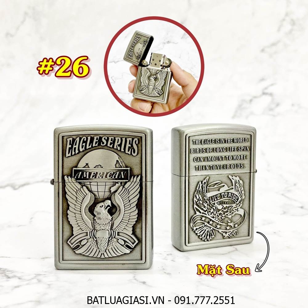 BÂT LỬA ZIPPO AMERICAN 2 MẶT HÌNH NỔI - (XÀI XĂNG) #26