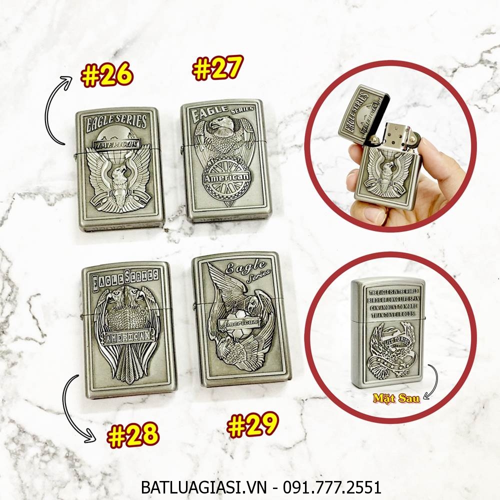 BÂT LỬA ZIPPO AMERICAN 2 MẶT HÌNH NỔI CÁC KIỂU - (XÀI XĂNG)