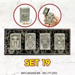 BỘ 4 BÂT LỬA ZIPPO AMERICAN 2 MẶT HÌNH NỔI - (XÀI XĂNG) SET 19