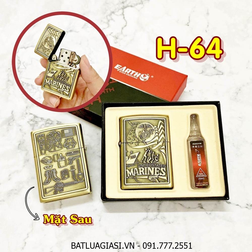 BÂT LỬA ZIPPO U.S 2 MẶT HÌNH NỔI (CÓ HỘP VÀ XĂNG) H-64