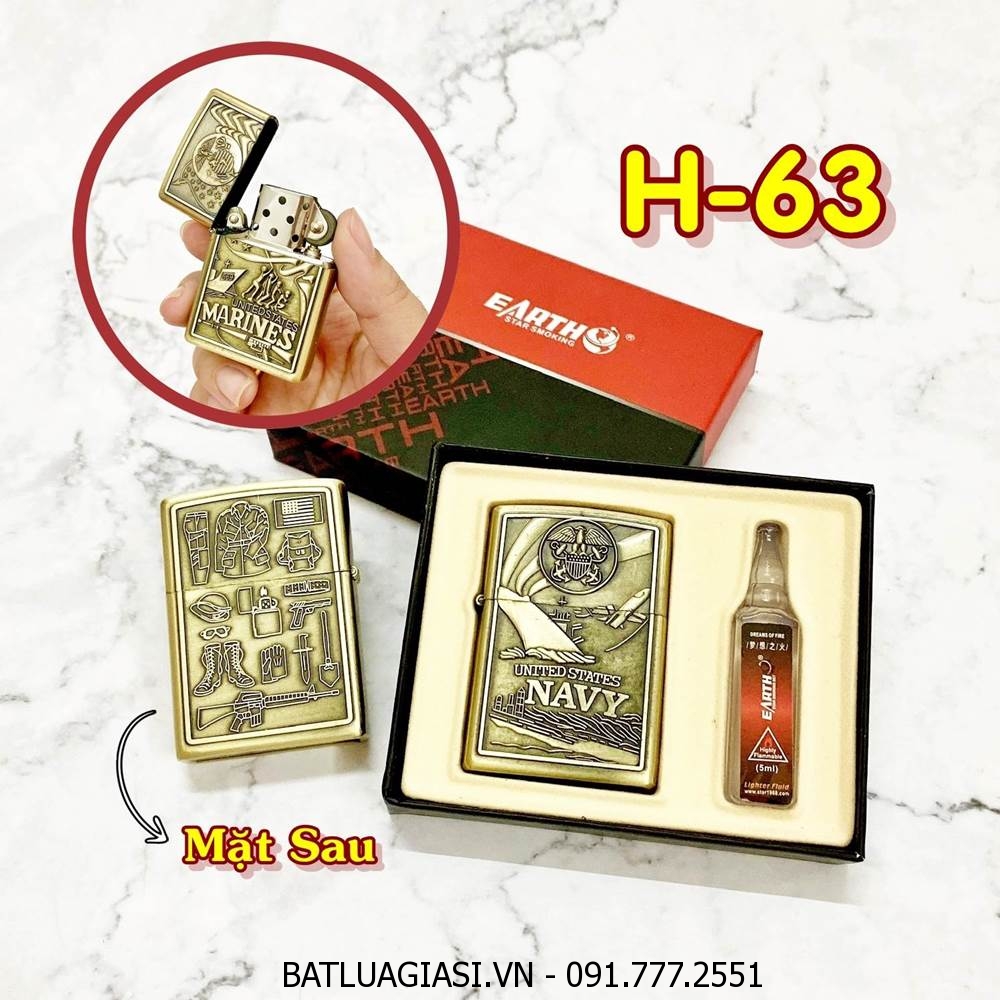 BÂT LỬA ZIPPO U.S 2 MẶT HÌNH NỔI (CÓ HỘP VÀ XĂNG) H-63