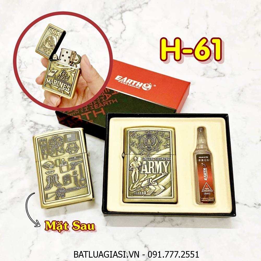 BÂT LỬA ZIPPO U.S 2 MẶT HÌNH NỔI (CÓ HỘP VÀ XĂNG) H-61