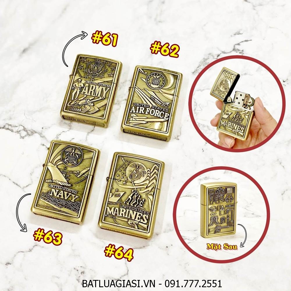 BÂT LỬA ZIPPO U.S 2 MẶT HÌNH NỔI CÁC KIỂU - (XÀI XĂNG)