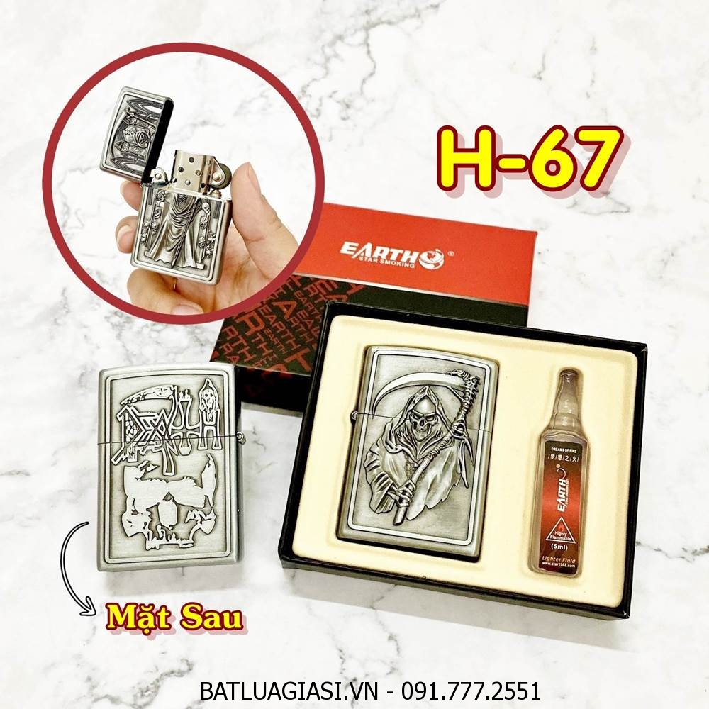 BÂT LỬA ZIPPO TỬ THẦN 2 MẶT HÌNH NỔI (CÓ HỘP VÀ XĂNG) H-67