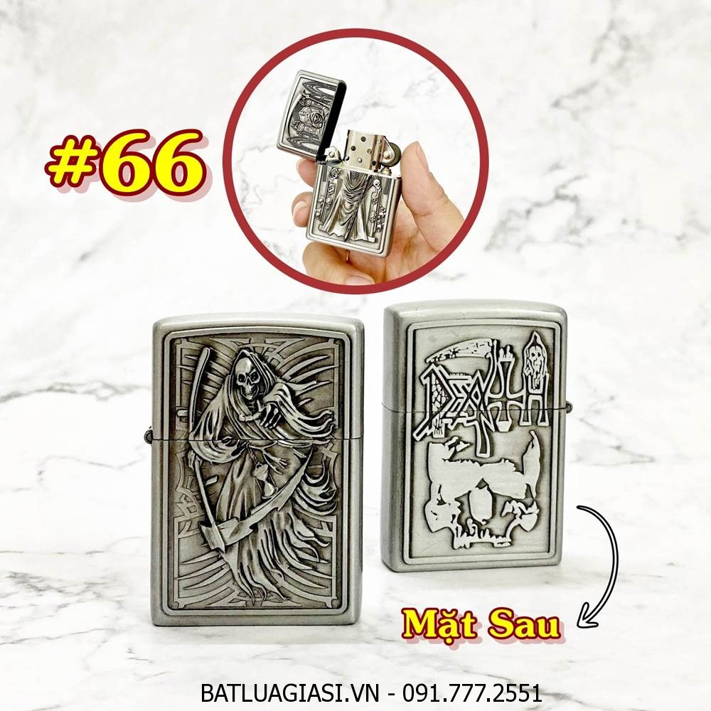 BÂT LỬA ZIPPO TỬ THẦN 2 MẶT HÌNH NỔI - (XÀI XĂNG) #66