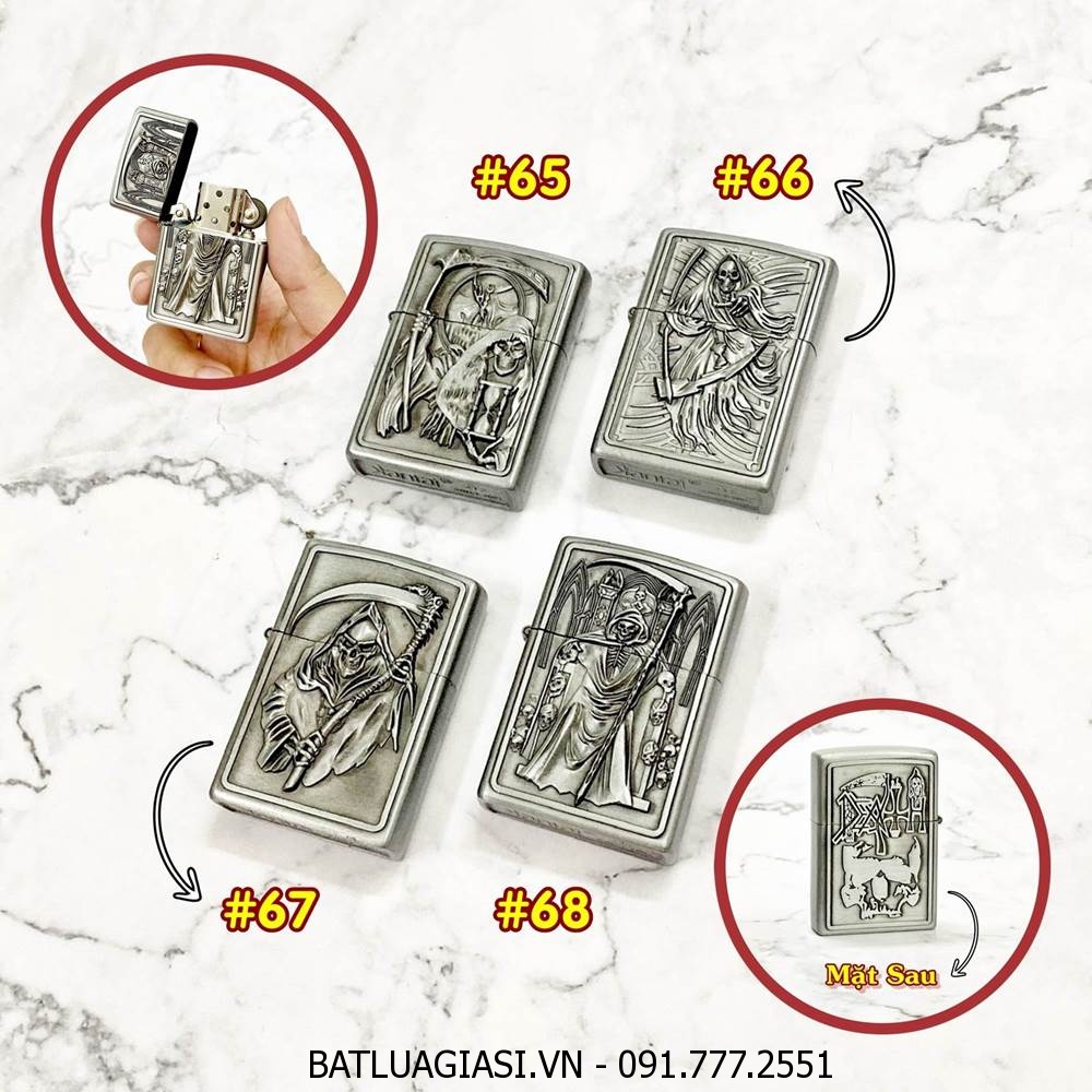 BÂT LỬA ZIPPO TỬ THẦN 2 MẶT HÌNH NỔI CÁC KIỂU - (XÀI XĂNG)