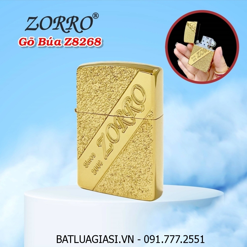 BẬT LỬA ZIPPO ZORRO VÂN GÕ BÚA Z8268 (FULLBOX) - (XÀI XĂNG)