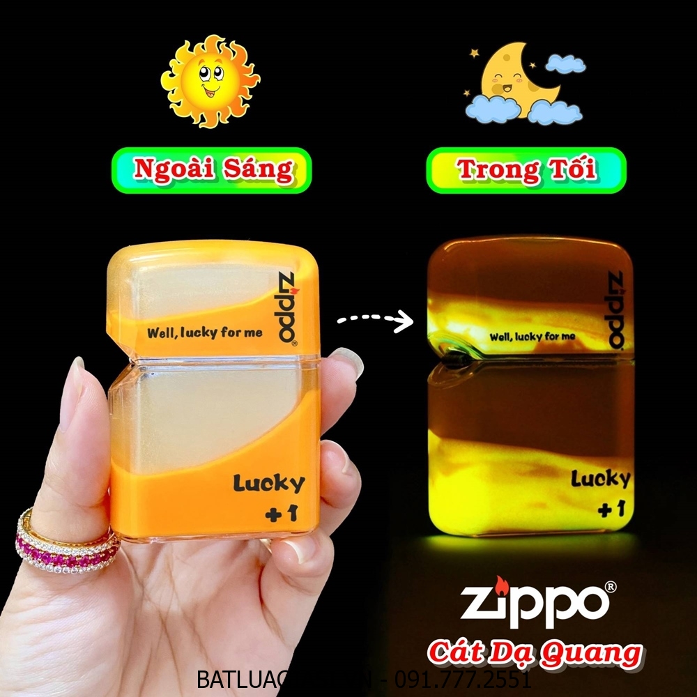 BẬT LỬA ZIPPO CÁT DẠ QUANG HÚT ÁNH SÁNG (TẶNG KÈM HỘP TRƯNG BÀY) - (XÀI XĂNG) #CAM