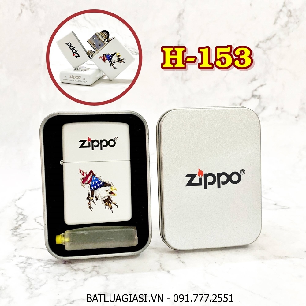 BẬT LỬA ZIPPO SƠN TĨNH ĐIỆN 2 MẶT HÌNH ĐẠI BÀNG CỜ MỸ (CÓ MỘC ĐÁY) (HỘP THIẾC KÈM XĂNG) H-153