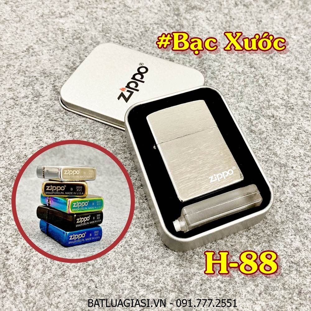 BẬT LỬA ZIPPO TRƠN BÓNG (CÓ MỘC ĐÁY) (HỘP THIẾC KÈM XĂNG) #BẠC XƯỚC H-88