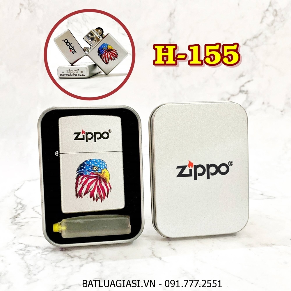 BẬT LỬA ZIPPO SƠN TĨNH ĐIỆN 2 MẶT HÌNH ĐẠI BÀNG CỜ MỸ (CÓ MỘC ĐÁY) (HỘP THIẾC KÈM XĂNG) H-155