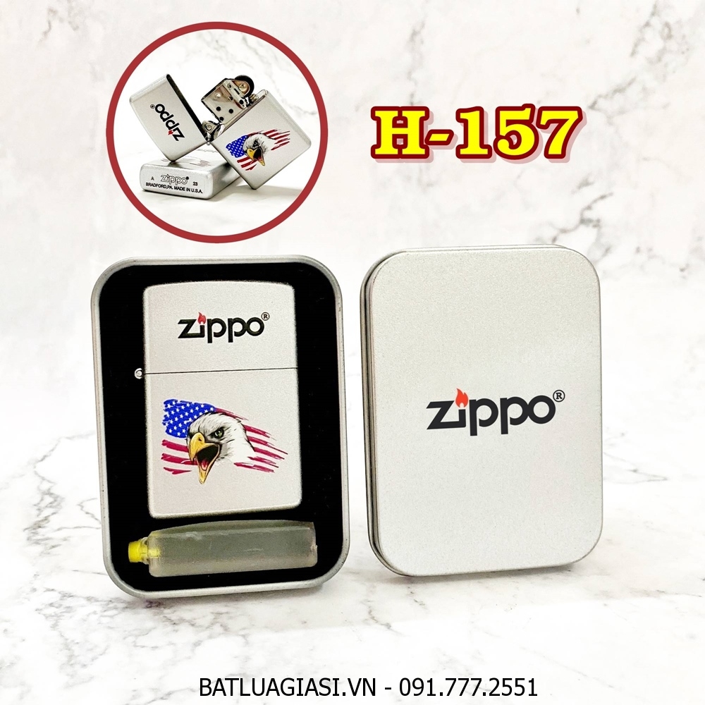 BẬT LỬA ZIPPO SƠN TĨNH ĐIỆN 2 MẶT HÌNH ĐẠI BÀNG CỜ MỸ (CÓ MỘC ĐÁY) (HỘP THIẾC KÈM XĂNG) H-157