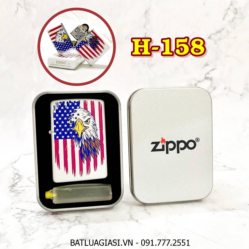 BẬT LỬA ZIPPO SƠN TĨNH ĐIỆN 2 MẶT HÌNH ĐẠI BÀNG CỜ MỸ (CÓ MỘC ĐÁY) (HỘP THIẾC KÈM XĂNG) H-158