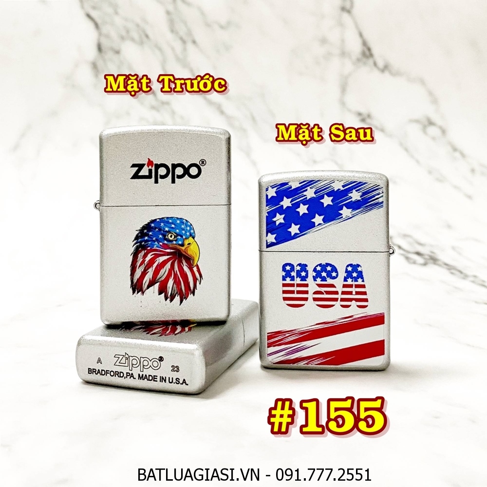 BẬT LỬA ZIPPO SƠN TĨNH ĐIỆN 2 MẶT HÌNH ĐẠI BÀNG CỜ MỸ (CÓ MỘC ĐÁY) - (XÀI XĂNG) #155