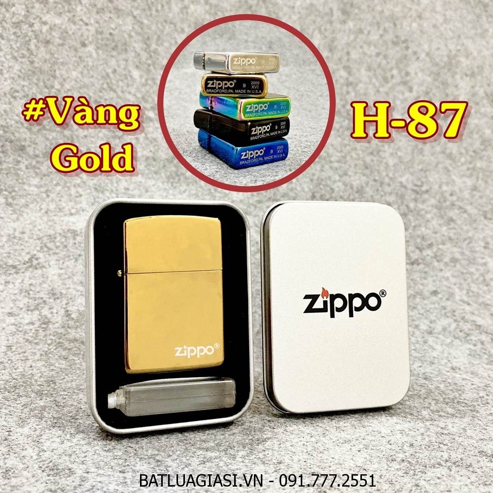 BẬT LỬA ZIPPO TRƠN BÓNG (CÓ MỘC ĐÁY) (HỘP THIẾC KÈM XĂNG) #VÀNG GOLD H-87