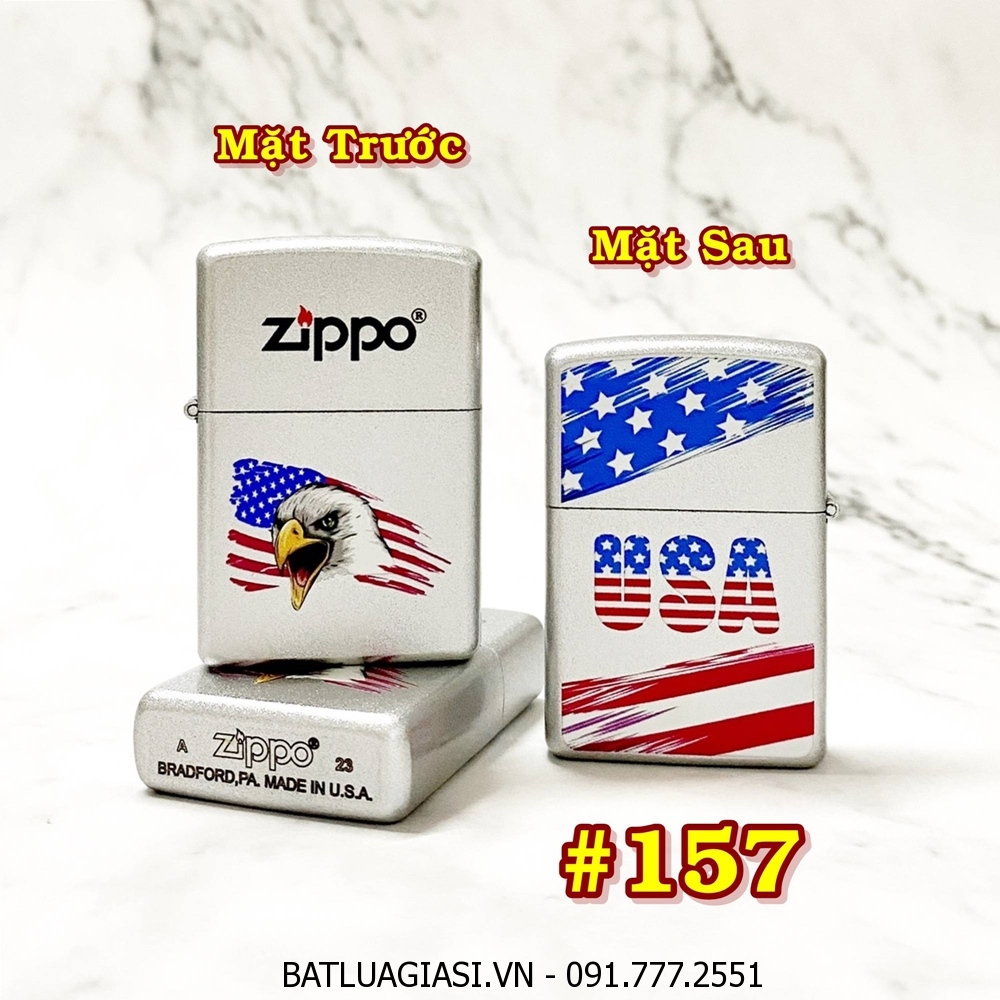 BẬT LỬA ZIPPO SƠN TĨNH ĐIỆN 2 MẶT HÌNH ĐẠI BÀNG CỜ MỸ (CÓ MỘC ĐÁY) - (XÀI XĂNG) #157