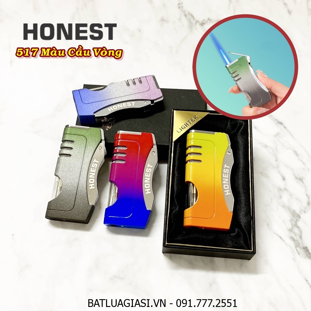 BẬT LỬA KHÈ GAS LỘ THIÊN HONEST 517 MÀU CẦU VÒNG (CÓ HỘP) - (XÀI GAS)