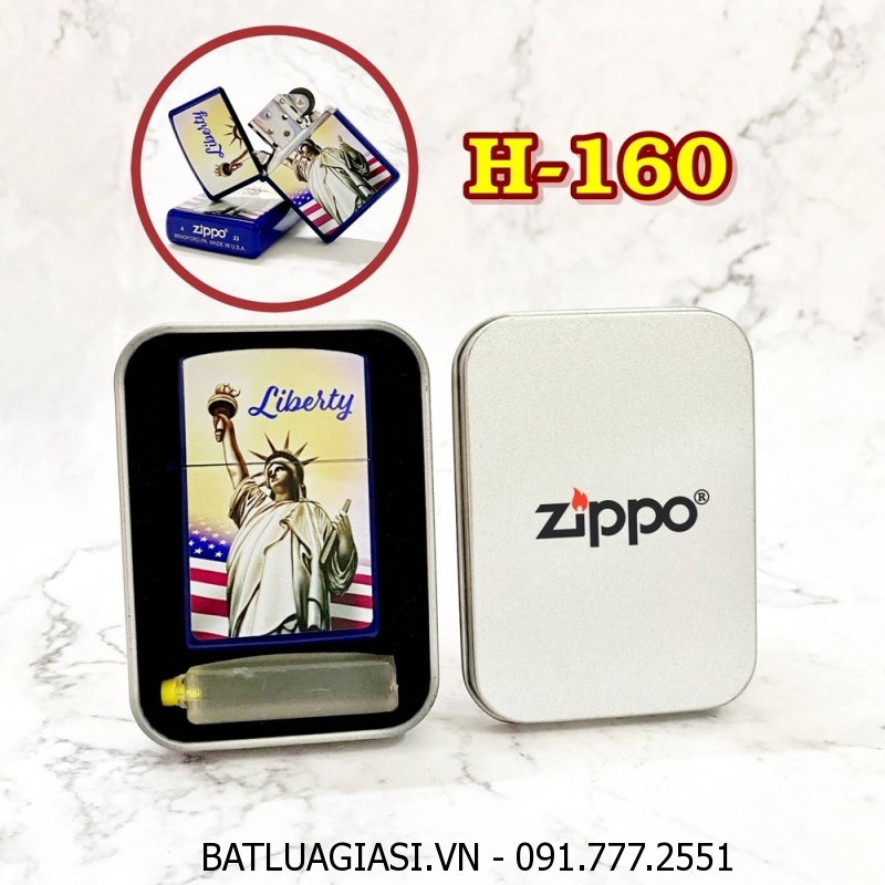 BẬT LỬA ZIPPO SƠN TĨNH ĐIỆN 2 MẶT HÌNH NỮ THẦN TỰ DO (CÓ MỘC ĐÁY) (HỘP THIẾC KÈM XĂNG) H-160