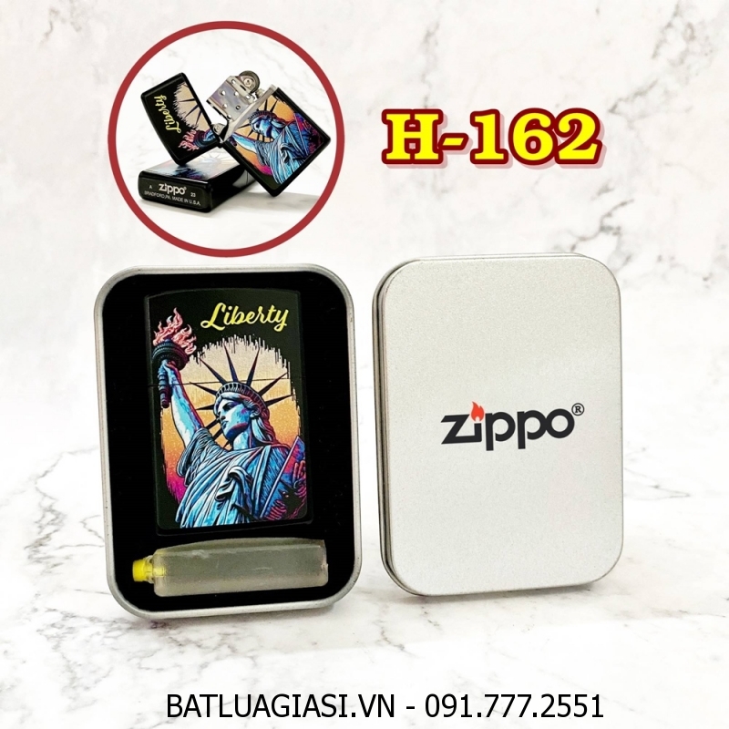 BẬT LỬA ZIPPO SƠN TĨNH ĐIỆN 2 MẶT HÌNH NỮ THẦN TỰ DO (CÓ MỘC ĐÁY) (HỘP THIẾC KÈM XĂNG) H-162