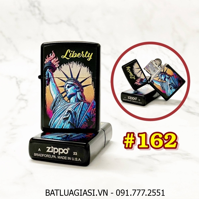 BẬT LỬA ZIPPO SƠN TĨNH ĐIỆN 2 MẶT HÌNH NỮ THẦN TỰ DO (CÓ MỘC ĐÁY) - (XÀI XĂNG) #162