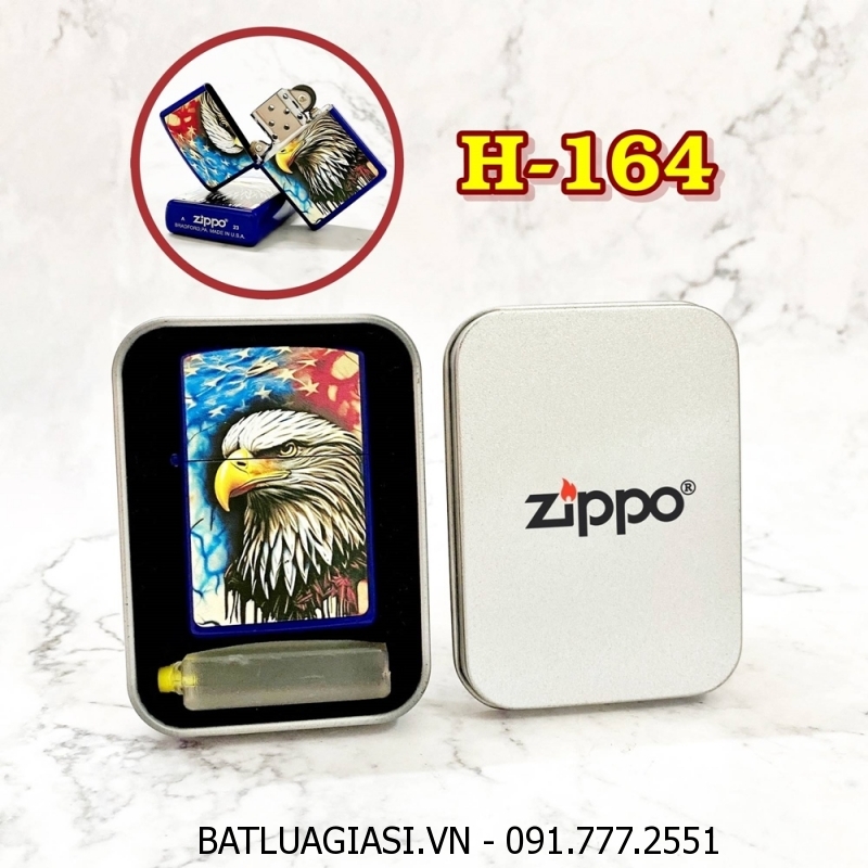 BẬT LỬA ZIPPO SƠN TĨNH ĐIỆN 2 MẶT HÌNH ĐẠI BÀNG CỜ MỸ (CÓ MỘC ĐÁY) (HỘP THIẾC KÈM XĂNG) H-164