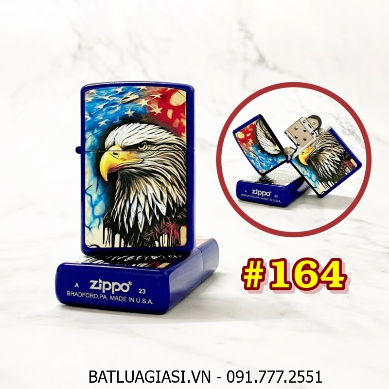 BẬT LỬA ZIPPO SƠN TĨNH ĐIỆN 2 MẶT HÌNH ĐẠI BÀNG CỜ MỸ (CÓ MỘC ĐÁY) (XÀI XĂNG) #164