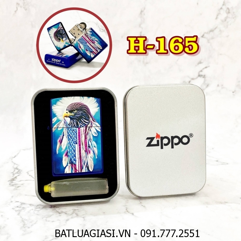 BẬT LỬA ZIPPO SƠN TĨNH ĐIỆN 2 MẶT HÌNH ĐẠI BÀNG CỜ MỸ (CÓ MỘC ĐÁY) (HỘP THIẾC KÈM XĂNG) H-165