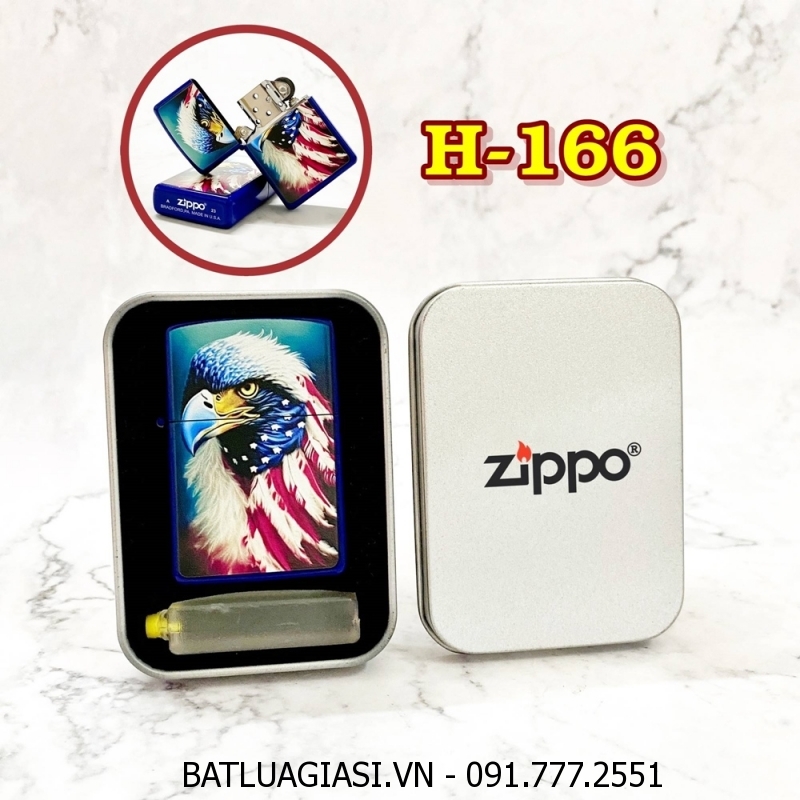 BẬT LỬA ZIPPO SƠN TĨNH ĐIỆN 2 MẶT HÌNH ĐẠI BÀNG CỜ MỸ (CÓ MỘC ĐÁY) (HỘP THIẾC KÈM XĂNG) H-166