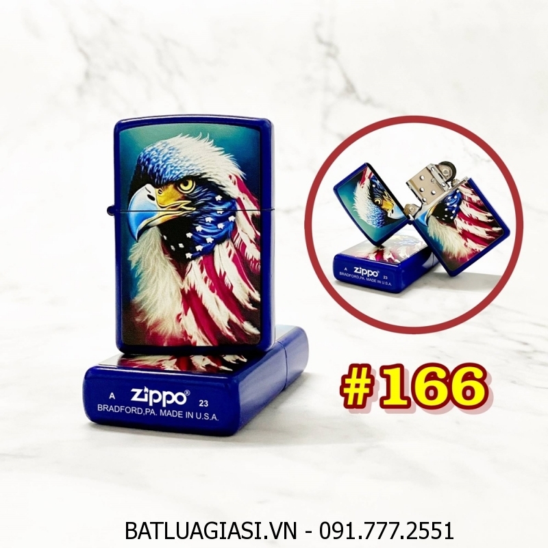 BẬT LỬA ZIPPO SƠN TĨNH ĐIỆN 2 MẶT HÌNH ĐẠI BÀNG CỜ MỸ (CÓ MỘC ĐÁY) (XÀI XĂNG) #166