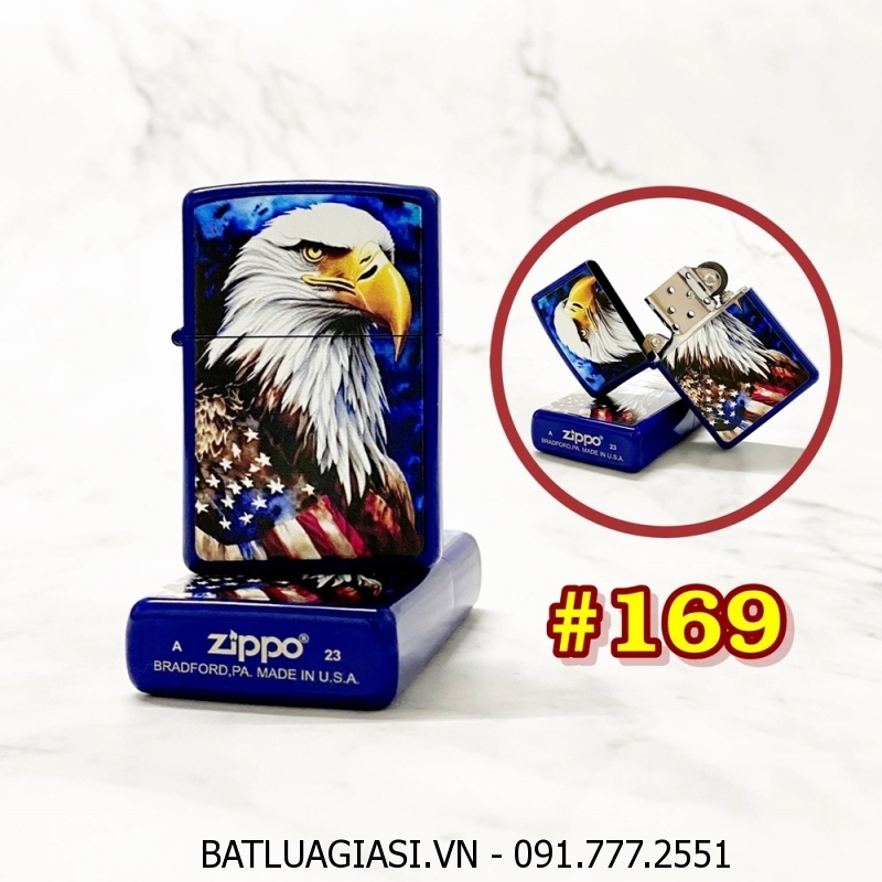 BẬT LỬA ZIPPO SƠN TĨNH ĐIỆN 2 MẶT HÌNH ĐẠI BÀNG CỜ MỸ (CÓ MỘC ĐÁY) (XÀI XĂNG) #169