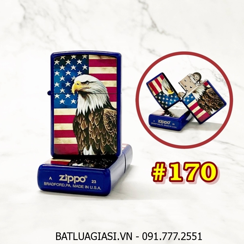 BẬT LỬA ZIPPO SƠN TĨNH ĐIỆN 2 MẶT HÌNH ĐẠI BÀNG CỜ MỸ (CÓ MỘC ĐÁY) (XÀI XĂNG) #170