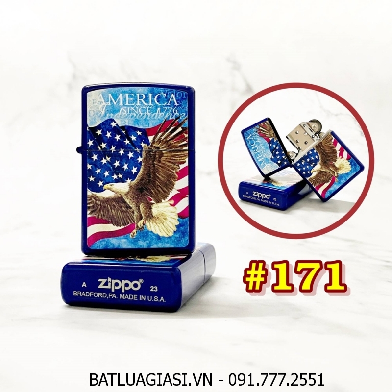 BẬT LỬA ZIPPO SƠN TĨNH ĐIỆN 2 MẶT HÌNH ĐẠI BÀNG CỜ MỸ (CÓ MỘC ĐÁY) (XÀI XĂNG) #171