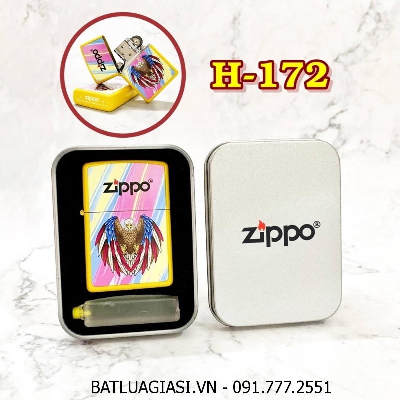 BẬT LỬA ZIPPO SƠN TĨNH ĐIỆN 2 MẶT HÌNH ĐẠI BÀNG CỜ MỸ (CÓ MỘC ĐÁY) (HỘP THIẾC KÈM XĂNG) H-172