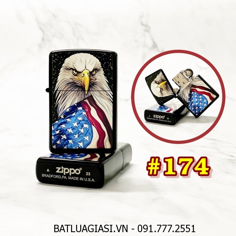 BẬT LỬA ZIPPO SƠN TĨNH ĐIỆN 2 MẶT HÌNH ĐẠI BÀNG CỜ MỸ (CÓ MỘC ĐÁY) (XÀI XĂNG) #174