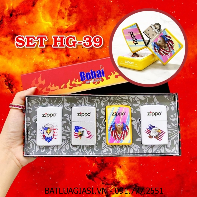 BỘ 4 BẬT LỬA ZIPPO SƠN TĨNH ĐIỆN 2 MẶT HÌNH ĐẠI BÀNG CỜ MỸ CÁC KIỂU (CÓ MỘC ĐÁY) (HỘP GIẤY) - (XÀI XĂNG) #SET HG-39