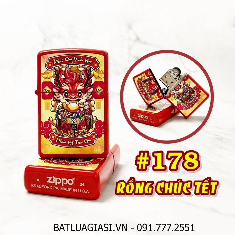 BẬT LỬA ZIPPO SƠN TĨNH ĐIỆN 2 MẶT HÌNH RỒNG CHÚC TẾT (CÓ MỘC ĐÁY) (XÀI XĂNG) #178