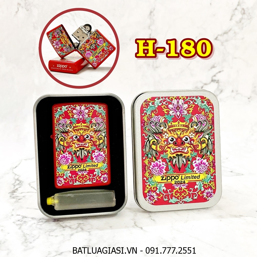 BẬT LỬA ZIPPO SƠN TĨNH ĐIỆN 2 MẶT HÌNH RỒNG CHÚC TẾT (CÓ MỘC ĐÁY) (HỘP THIẾC LIMITED) H-180