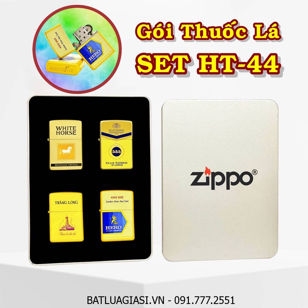 BỘ 4 BẬT LỬA ZIPPO SƠN TĨNH ĐIỆN 2 MẶT HÌNH GÓI THUỐC LÁ CÁC KIỂU \