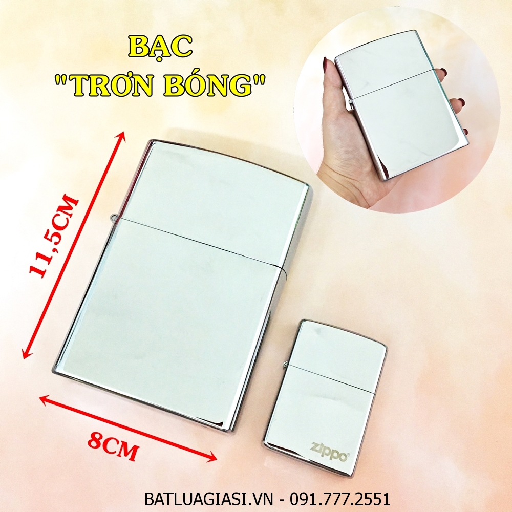 BẬT LỬA ZIPPO KHỔNG LỒ BẠC BÓNG (SIZE: 8CM X 11,5CM) NẶNG: 500 GAM - (XÀI XĂNG)