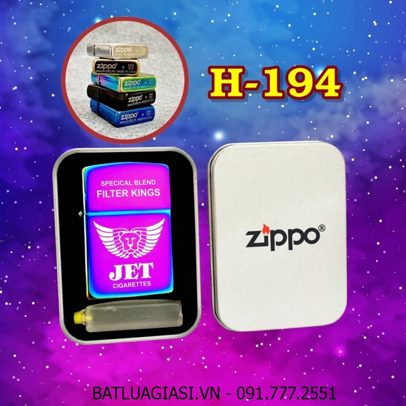 BẬT LỬA ZIPPO TRƠN BÓNG HÌNH GÓI THUỐC LÁ JET (CÓ MỘC ĐÁY) (HỘP THIẾC KÈM XĂNG) H-194 TITAN