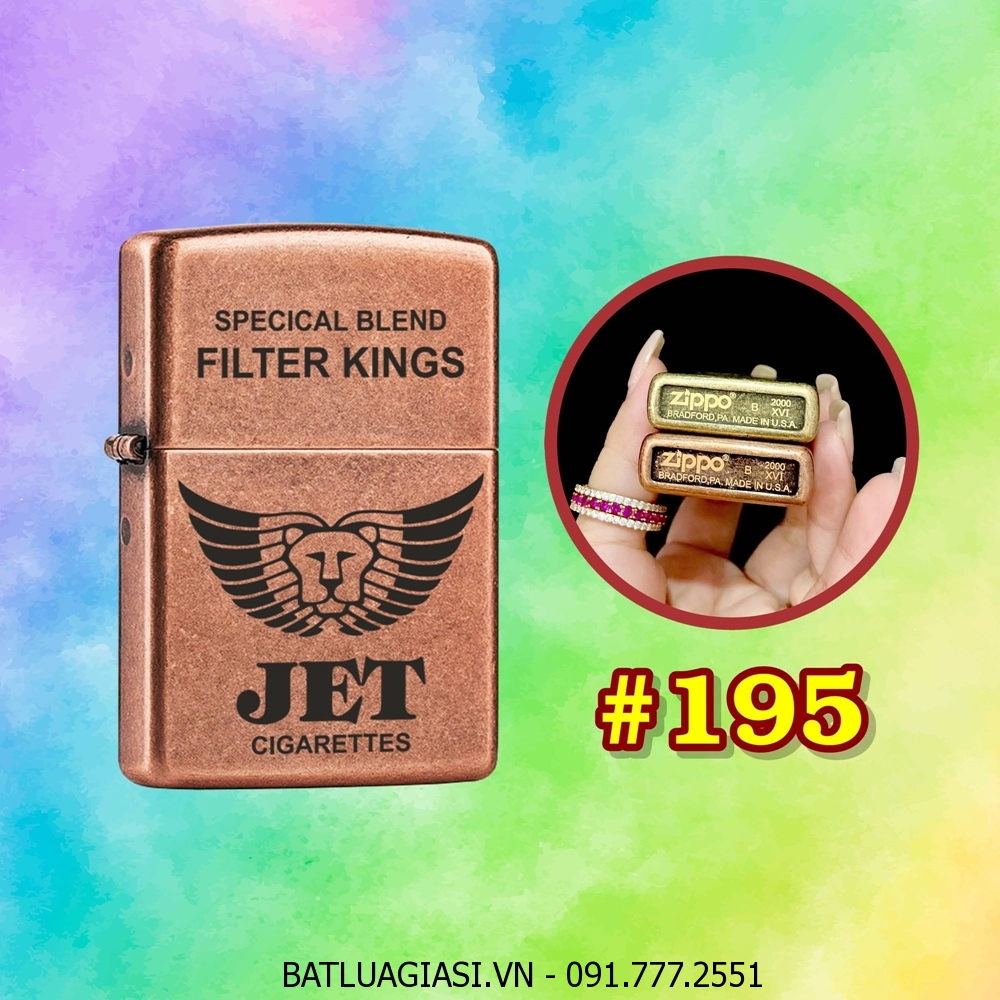 BẬT LỬA ZIPPO ĐỒNG CỔ HÌNH GÓI THUỐC LÁ JET (CÓ MỘC ĐÁY) - (XÀI XĂNG) #195